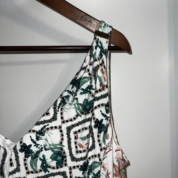 White House Black Market TROPICAL Maxi Sleeveless Dress Sz XL CORAL GREEN* - Picture 4 of 10